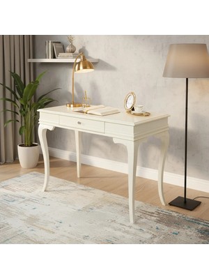 Roys Ahşap 110 cm Masif Rustik Krem Çalışma Masası