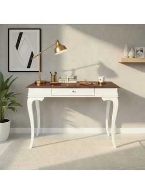 Roys Ahşap 100 cm Masif Rustik Beyaz Ceviz Çalışma Masası