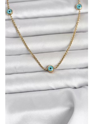 Uslucan Alışveriş 316L Çelik Gold Renk Nazarlı Model Kadın Kolye - TJ-BKO11044