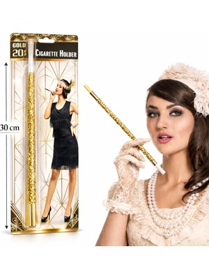ALK Mey Ithalat® 30 cm Altın Gold Payetli Sigara Tutacağı – 1920’LER Gatsby Parti Aksesuarı