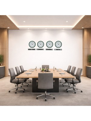 ALK Modern Yeşil 36 cm 4 Lü Tabelalı Dünya Saatleri