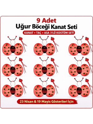 ALK Mey Ithalat® 9’lu Uğur Böceği Kostüm Seti – Kanat Taç Asa