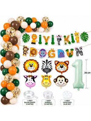 Bkmc Safari Doğum Günü Süsleri Seti 1-9 Yaş Balon Seti Iyi Ki Doğdun Banner 36 cm Rakam Balon Parti Malzemeleri