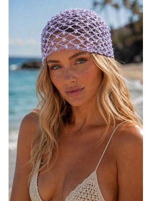 Tom Company Lila-Pullu Payet Işlemeli Simli Örgü Bohem Saç Aksesuarı File Yazlık Bere Şapka & Bandana