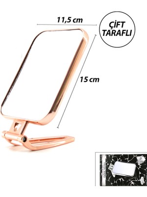 ALK Dikdörtgen - Bakır 15X11.5CM Makyaj Aynası Çift Taraflı Katlanır Ayaklı