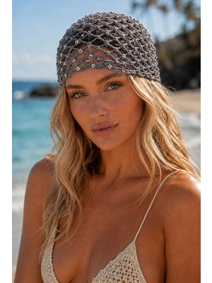Tom Company Vizon-Pullu Payet Işlemeli Simli Örgü Bohem Saç Aksesuarı File Yazlık Bere Şapka & Bandana