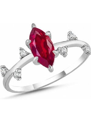La Mia Felicita 925 Ayar Ruby Markiz Taşlı Pırlanta Tasarım Gümüş Yüzük
