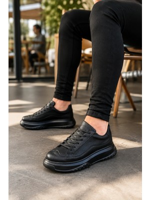 Mevese Rovero Erkek Bağcıklı Cilt Günlük Sneaker Ayakkabı – Siyah