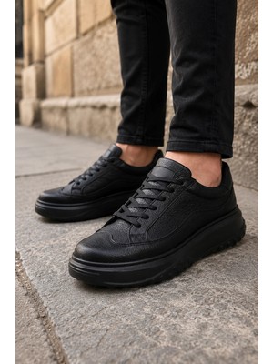 Mevese Ventoy Erkek Bağcıklı Cilt Günlük Sneaker Ayakkabı – Siyah