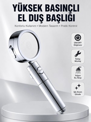 Armüz Kolay Montajlı 3 Modlu Yüksek Basınç Duş Başlığı
