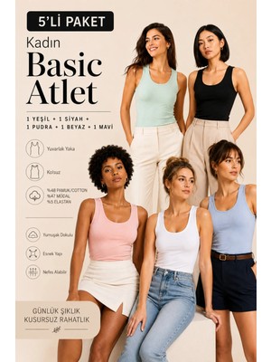 Loule Kadın 5 Adet Pamuklu & Modal Kalın Askılı Esnek Basic Atlet - 5'li Avantaj Paketi