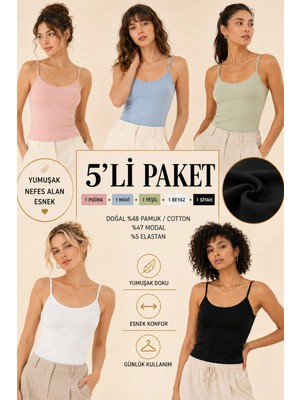 Loule Kadın 5 Adet Modal & Pamuklu Ince Askılı Esnek Basic Body Atlet - 5'li Avantaj Paketi