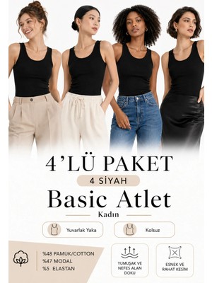 Loule Kadın 4 Adet Pamuklu & Modal Kalın Askılı Esnek Basic Atlet - 4'lü Avantaj Paketi
