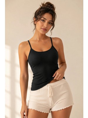 Loule Kadın %95 Pamuk Ip Askılı Pedli Basic Atlet - Esnek & Rahat Bra Singlet