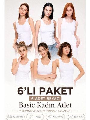 Loule Kadın 6 Adet Pamuklu & Modal Kalın Askılı Esnek Günlük Atlet - 6'lı Avantaj Paketi