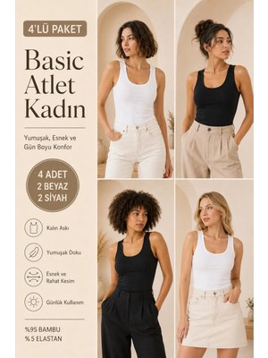Loule Kadın Kalın Askılı %95 Doğal Bambu Esnek 4'lü Basic Atlet - Yumuşak & Terletmeyen Doku