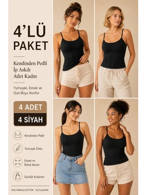 Loule Kadın %95 Pamuk Ip Askılı Pedli 4 Adet Basic Atlet - Esnek & Rahat 4'lü Bra Singlet