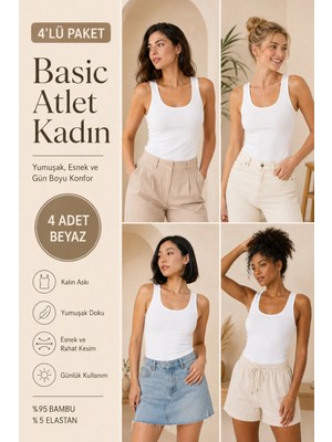 Loule Kadın Kalın Askılı %95 Doğal Bambu Esnek 4'lü Basic Atlet - Yumuşak & Terletmeyen Doku