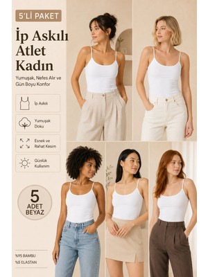 Loule Kadın Ip Askılı %95 Doğal Bambu Esnek 5'li Basic Atlet - Yumuşak Dokulu & Terletmeyen Kumaş