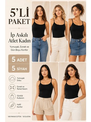 Loule Kadın %95 Pamuk Ip Askılı & Esnek 5 Adet Basic Atlet