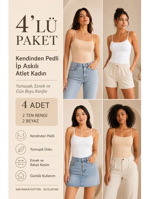 Loule Kadın %95 Pamuk Ip Askılı Pedli 4 Adet Basic Atlet - Esnek & Rahat 4'lü Bra Singlet