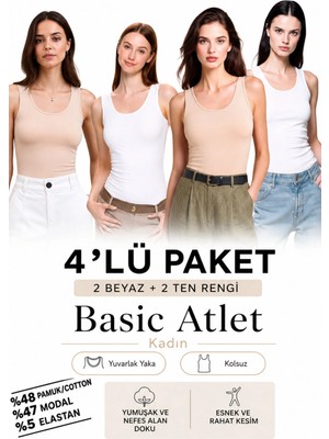 Loule Kadın 4 Adet Pamuklu & Modal Kalın Askılı Esnek Günlük Atlet - 4'lü Avantaj Paketi