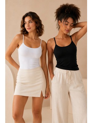 Loule Kadın %95 Pamuk Ip Askılı Pedli 2 Adet Basic Atlet - Esnek & Rahat 2'li Bra Singlet