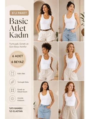 Loule Kadın Kalın Askılı %95 Doğal Bambu Esnek 6'lı Basic Atlet - Yumuşak & Terletmeyen Doku