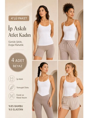 Loule Kadın Ip Askılı %95 Doğal Bambu Esnek 4'lü Basic Atlet - Yumuşak Dokulu & Terletmeyen Kumaş