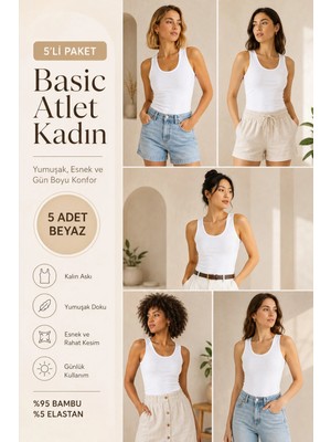 Loule Kadın Kalın Askılı %95 Doğal Bambu Esnek 5'li Basic Atlet - Yumuşak & Terletmeyen Doku
