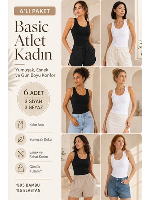 Loule Kadın Kalın Askılı %95 Doğal Bambu Esnek 6'lı Basic Atlet - Yumuşak & Terletmeyen Doku