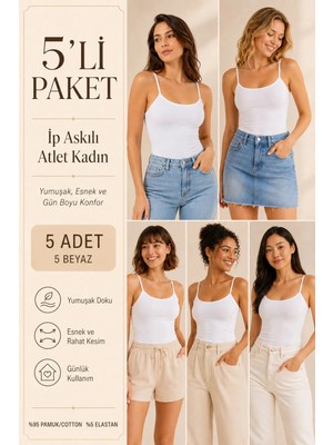 Loule Kadın %95 Pamuk Ip Askılı & Esnek 5 Adet Basic Atlet