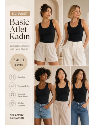 Loule Kadın Kalın Askılı %95 Doğal Bambu Esnek 5'li Basic Atlet - Yumuşak & Terletmeyen Doku