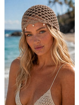 Tom Company-Vizon-Inci Işlemeli Örgü Bohem Saç Aksesuarı File Yazlık Bere Şapka & Bandana