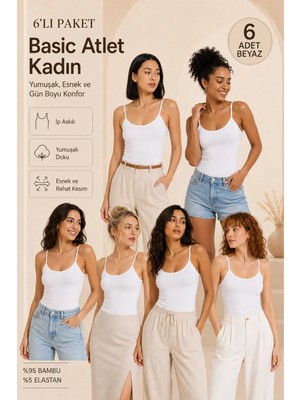 Loule Kadın Ip Askılı %95 Doğal Bambu Esnek 6'lı Basic Atlet - Yumuşak Dokulu & Terletmeyen Kumaş