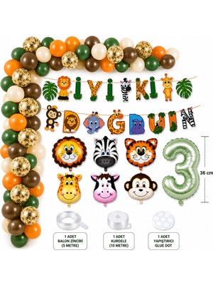 Bkmc Party Safari Doğum Günü Balon Seti 1-9 Yaş Iyi Ki Doğdun Banner Rakam Balon Parti Süsleri Tam Set