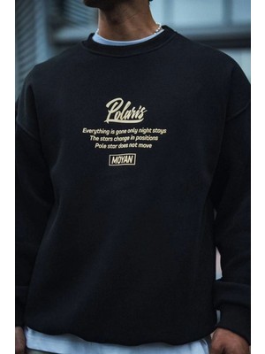 Velmora Fashion Erkek 3 Iplik Pamuklu Bisiklet Yaka Ön ve Arka Baskılı Sweatshirt - Siyah