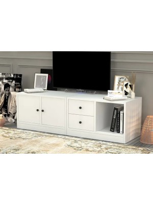 Vivense Leron Dolaplı Çekmeceli Tv Ünitesi Beyaz 130 cm Tv 1009 Ç