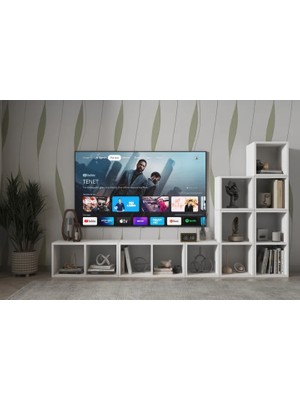 Vivense Leron Kitaplıklı Raflı Tv Ünitesi Beyaz 228 cm Tv 1275