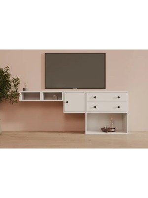 Vivense Leron Luna Modül Duvara Monte 1 Kapaklı 2 Çekmeceli Modern Tv Ünitesi