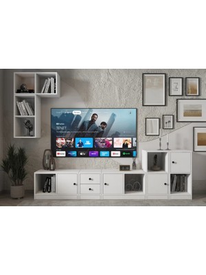Vivense Leron Duvar Dolaplı Dört Kapaklı Iki Çekmeceli Tv Ünitesi Beyaz 227 cm Çıtasız Tv 1224 Ç