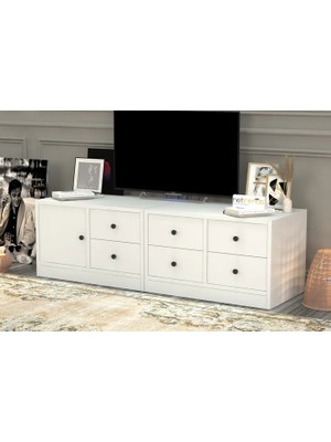 Vivense Leron Dolaplı Çekmeceli Tv Ünitesi Beyaz 130 cm Tv 1011 Ç