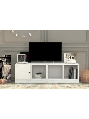 Vivense Leron Rafli Kitaplikli Tv Ünitesi Beyaz 130 cm Tvt 1002 Ç