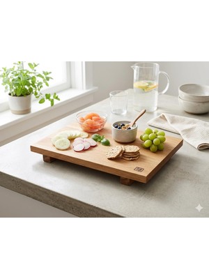 Meks Minimalist Modern Ahşap Sunum Standı -%100 Doğal Meşe Masif Panel, Atölye Üretimi, Geta Tarzı Ayakl