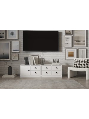 Vivense Leron Dolaplı Çekmeceli Tv Ünitesi Beyaz 130 cm Tv 1012 Ç