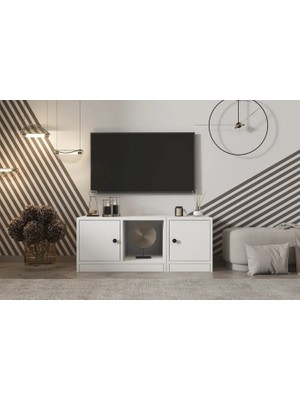 Vivense Leron Kapaklı Kitaplıklı Tv Ünitesi Beyaz 98 cm Tvt 1016 Ç
