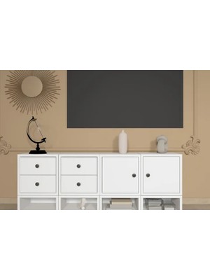 Vivense Leron Tv Ünitesi Modüler Çekmeceli Kapaklı Raflı Ayaksız 135X49X30 cm Beyaz Nrg Tvt 1008