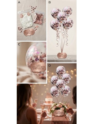 Çavuş E-Ticaret Rose Gold Konfetili Şeffaf Balon Seti Parti Setleri Doğum Günü Bride Balonlar