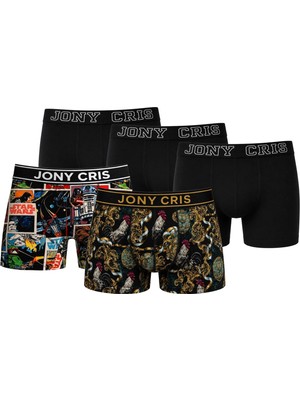 JONY CRIS Erkek Dijital Baskılı Pamuklu Likralı Boxer 5’li Paket