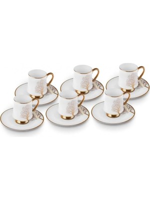 Meks Karaca Afra Hayat Ağacı 6 Kişilik Kahve Fincan Takımı 90 ml